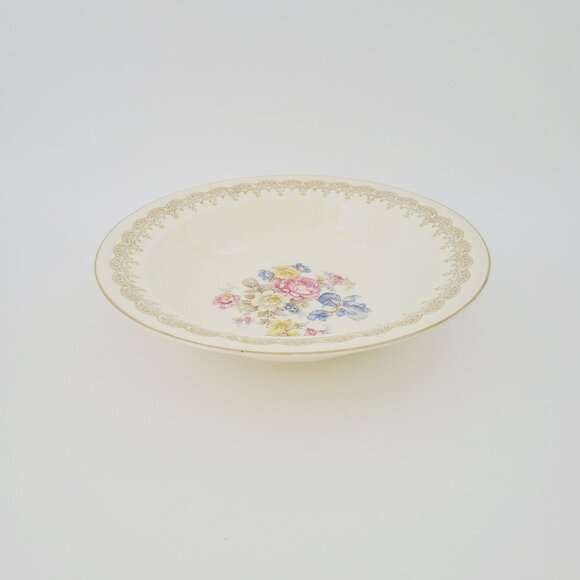 Edwin Knowles Priscilla 9" Oval Serving Bowl, Gold Filigree Edge, Floral c1940s - Picture 1 of 13
